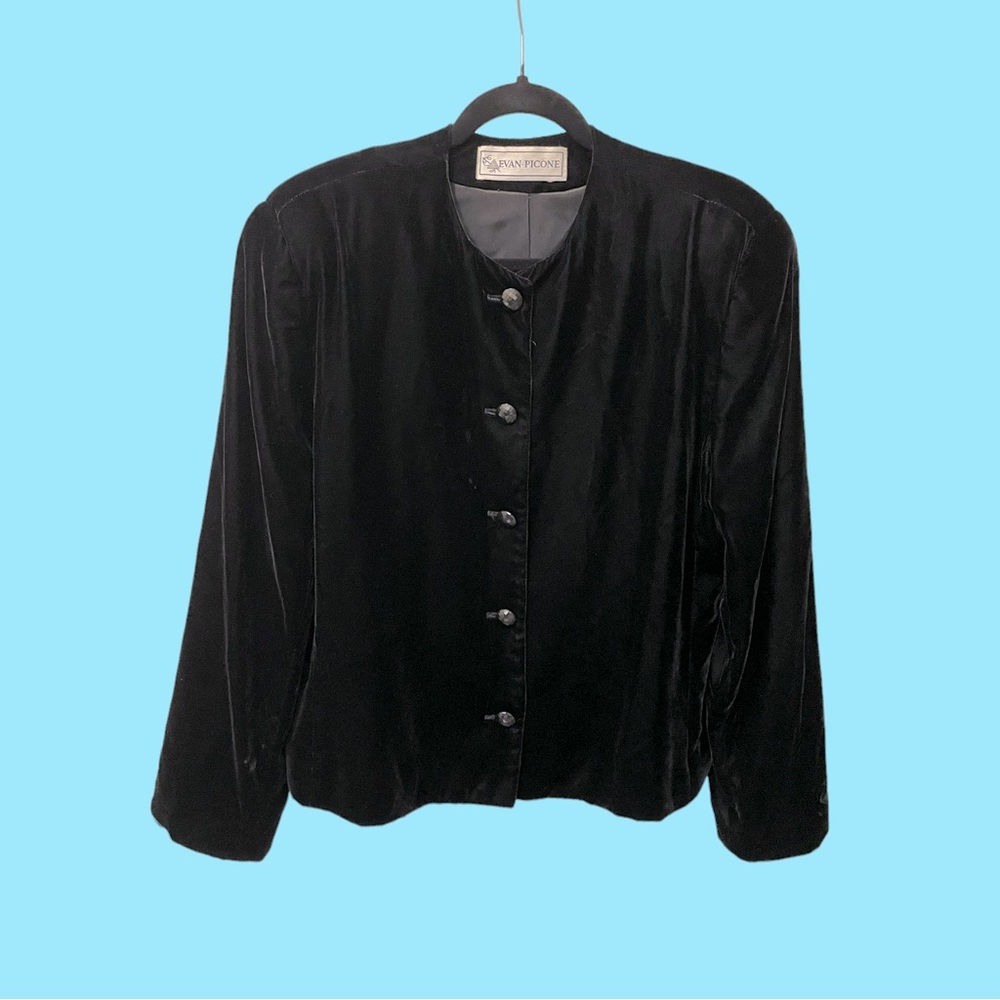 Vintage Woman’s Evan Picone  Black Velvet 5 Button Blouse Size 16